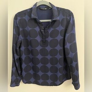 Marimekko Navy Polka Dot Long Sleeve Blouse XS